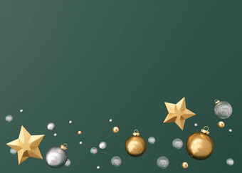 美丽的圣诞节作文黄金银细节黑暗绿色圣诞节背景模拟现代设计免费的空间文本复制空间模板问候卡呈现