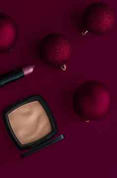 化妆化妆品产品集美品牌圣诞节出售促销活动奢侈品勃艮第平铺背景假期设计