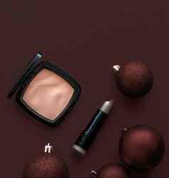化妆化妆品产品集美品牌圣诞节出售促销活动奢侈品巧克力平铺背景假期设计