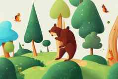 卡通森林动物野生熊有趣的松鼠可爱的