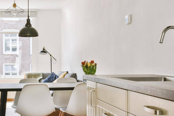 室内现代厨房白色家具