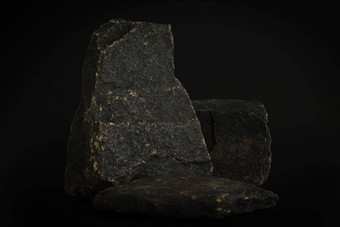 岩石讲台上黑色的背景石头podest产品化妆品演讲有创意的模拟基座平台美产品