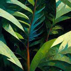 自然视图绿色热带植物叶子背景黑暗自然概念