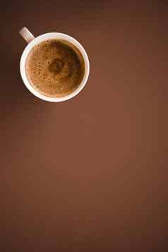 杯热咖啡早餐喝平铺杯棕色（的）背景
