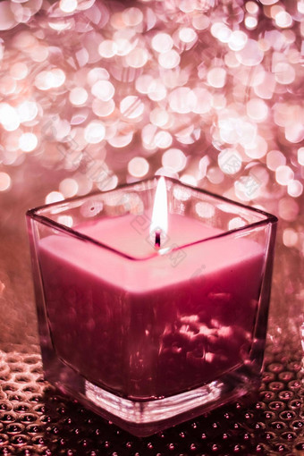红色的芳香蜡烛圣诞节年闪闪发光的背景情人节一天奢侈品首页装饰假期季节品牌设计