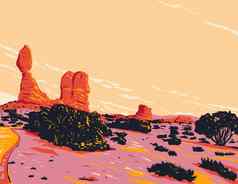 平衡岩石小道拱门国家公园犹他州水渍险海报艺术