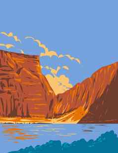 大角羊峡谷国家娱乐区域边境怀俄明蒙大拿水渍险海报艺术