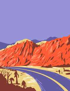 红色的岩石峡谷国家保护区域莫哈韦沙漠沙漠内华达美国水渍险海报艺术