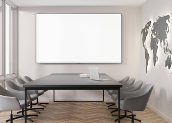 会议房间空白空屏幕监控模拟业务会议房间液晶显示器屏幕演讲广告现代当代办公室免费的复制空间模板呈现