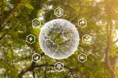 全球象征生态可持续发展的业务网络连接绿色树背景环境图标环境、社会和治理网概念