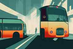 公共汽车司机交通城际动漫风格插图