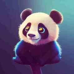 动画插图可爱的熊猫动画婴儿熊猫肖像