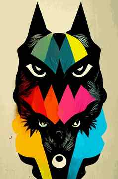 色彩斑斓的狼头很酷的孤立的流行艺术风格BackroundWPAPa风格