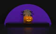 万圣节基座产品显示南瓜蝙蝠墓碑上月亮紫色的黑色的背景
