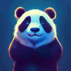 动画插图可爱的熊猫动画婴儿熊猫肖像