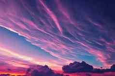 插图美丽的柔和的粉红色的紫色的天空云晚上太阳集美丽的天空云