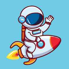 卡通插图宇航员宇宙飞船可爱的宇航员动画