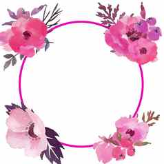 水彩花框架圆婚礼邀请花优雅的邀请卡设计粉红色的花园花桃子玫瑰水彩画
