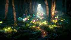 魔法幻想森林萤火虫射线光树