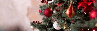圣诞节背景红色的白色球古董装饰冷杉树分支机构糖果拐杖五彩纸屑复古的圣诞节卡模板假期背景网络横幅