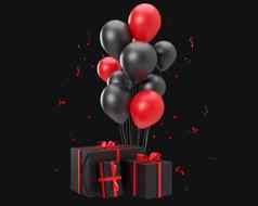 红色的黑色的气球礼物孤立的黑色的背景黑色的星期五生日庆祝活动元素事件卡减少现代设计呈现