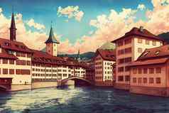 画小镇苏黎世瑞士动漫风格