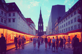 动漫风格维也纳奥地利8月维也纳市中心主要城市广场斯蒂芬广场城市圆忙街道完整的游客著名的资本城市欧元