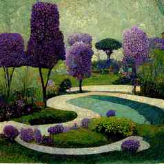 淡紫色花园美丽的花美自然美丽的淡紫色布什水彩风格