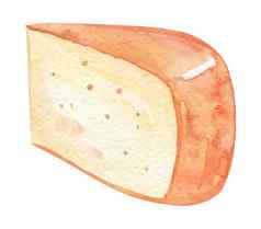 水彩一块奶酪孤立的白色三角片切达干酪手画插图