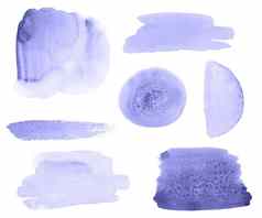 水彩紫色的摘要中风形状集孤立的白色背景