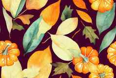 水彩秋季主题无缝的模式的手绘白色橙色