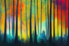 摘要背景森林风景如画的树水彩刷
