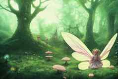 幻想森林可爱的仙女插图