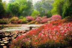 可爱地美丽的公园花园西古尔塔浅池塘哭泣柳树