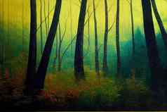 高质量插图绘画刷密集的森林