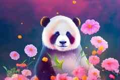 幻想日本熊猫中间色彩斑斓的