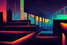 抽象未来主义的城市混凝土霓虹灯晚上城市