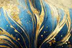 壮观的黑暗蓝色的黄金墨水传得沸沸扬扬数字艺术插图