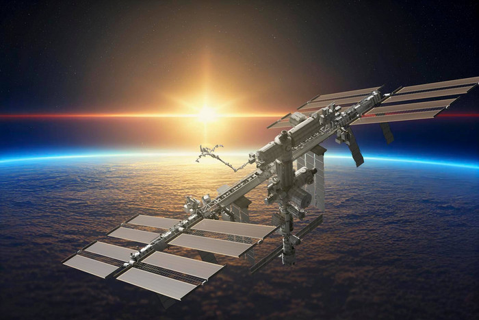 国际空间站轨道地球地球国际空间站黑暗背景