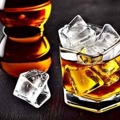 新鲜的威士忌清晰的玻璃瓶丁冰酒精画图片图像饮料插图背景