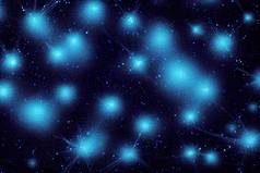 蓝色的粒子黑色的背景闪闪发光的粒子星星