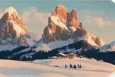 圣诞节明信片明亮的冬天视图阿尔卑斯Siusi