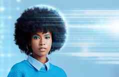 黑色的女人全息光数字科技未来主义的肖像蓝色的背景模型化妆模型网络安全工作室动画网络互联网数据公司
