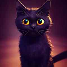 插图可爱的万圣节黑色的猫黑色的猫动画插图
