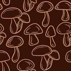 手画无缝的模式米色棕色（的）森林木蘑菇林地极简主义羊肚菌野生真菌真菌自然有毒的植物有机季节