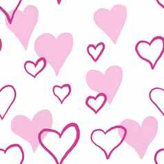 手画无缝的模式粉红色的情人节一天心爱可爱的浪漫的涂鸦白色背景包装纸纺织情人节纹理象征织物打印siple形状