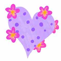 手画预展紫色的粉红色的心形状花花情人节一天爱问候邀请海报装饰假期横幅水粉画艺术纹理优雅的柔和的设计