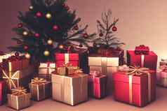 圣诞节节日装饰礼物盒子桩壮观的圣诞节树