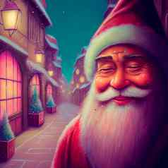 图像圣诞老人背景小镇装饰圣诞节