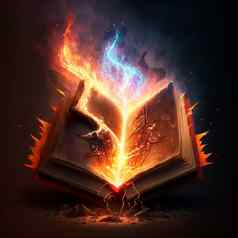 神奇的书吞没了火焰闪电